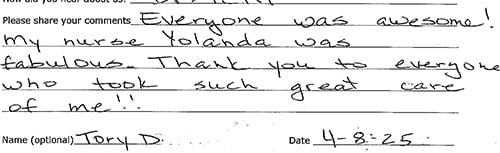 osc patient review - tory