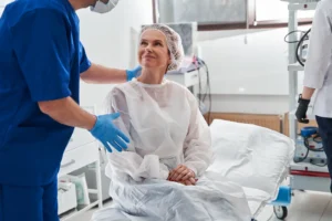 Man calming his patient before the surgery