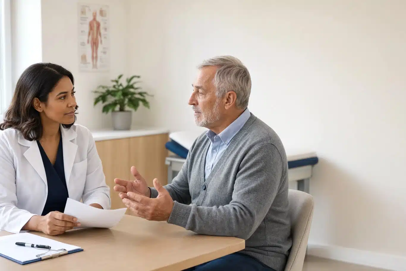 surgeon consulting patient consultation Patient consultation with female doctor in modern office